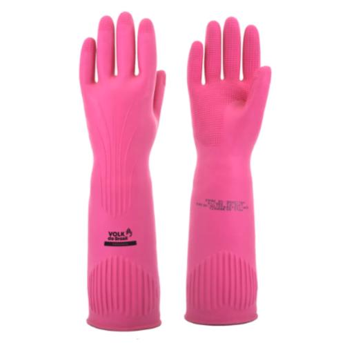 LUVA LATEX RANHURADA CANO LONGO ROSA M - VOLK